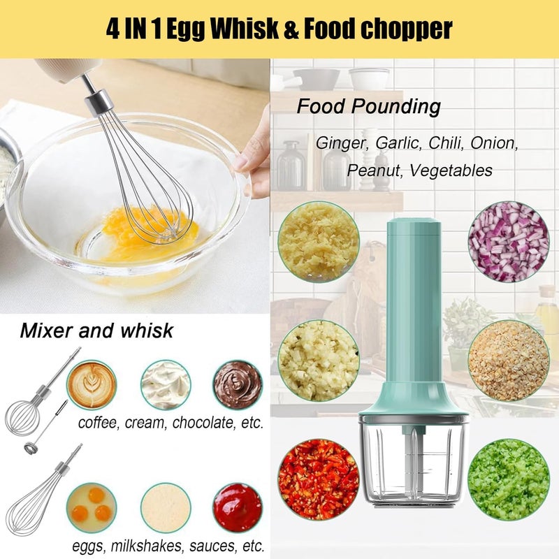PowCube 4-in-1 Handheld Frother, Coffee Frother Handheld, Electric Whisk, Milk Frother Wand for Coffee, Matcha, Electric Hand Mixer, Mini Onion Chopper 10Oz, Small Cordless Hand Blender, 4 Speed - Image 3